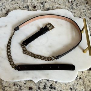 Talbots Leather and Chain Black Belt Size Medium